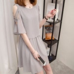 여성용 여름 시폰 원피스 오프숄더 캐주얼 데일리 미니 원피스 H4677