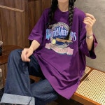 프린팅 레터링 여성 여름 라운드 반팔 티 셔츠