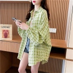 미중 여성 여름 뉴 편한 부드러운 나른한 캐주얼 체크무늬 자외선 박시 외투 cxyy 그린
