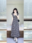 티셰프 프렌치 플라워 나시 쁘띠 날개 원피스 여 여름 햅번 기질 롱스커트 S 드레스