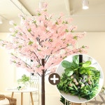 인테리어 대형 인조 조화나무 1세트 구름벚꽃 브라운목대 받침형 솔향난초잔디