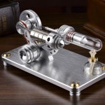 미니 엔진 모형 발전기 교육 과학교육 검은색 저온 스털링엔진 증기 V4 1 싱글 실린더 스테인리스 투명 연소실 M14-03-S