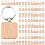 SPOR DIY 빈 나무 열쇠 고리 사각형 조각 약 40x40mm 100 개