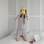 여성 반팔 홈웨어 골지 잠옷 상하의 세트