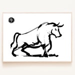 황소 그림 동양화 재물운 사업운 명예 가정의 안정 풍수 소품 인테리어 액자 03 유광 올리브 02 A3