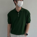 아일랜드모던 리티 3버튼 단작 카라 니트 반팔티