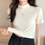 여성 7컬러 부드러운 촉감 슬림 반목 여름 반팔티셔츠