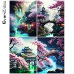 Evershine 조경 다이아몬드 페인팅 다리 라인석 호수 그림 모자이크 폭포 풀 라운드 드릴 자수 집 장식