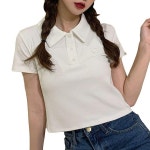 여름 크롭 카라 반팔티 여자 데일리룩 티셔츠