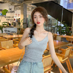 여성스런 레이스 V넥라인 캡내장 끈조절 끈나시티