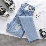 꽃소담 여성 하이웨스트 데일리 스판 찢어진 스키니진 hd블루 J2149 32