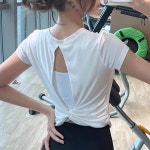 뒷트임 포인트 운동복 반팔티 요가 폴댄스 반팔티셔츠