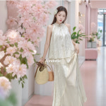 아우라벨르 플레어플리츠 레이스롱스커트