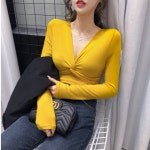 더블제이플러스 여성 긴팔 티셔츠 브이넥 긴팔티 슬림핏 M J0636