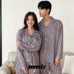 mmsi 커플 홈웨어 여성용 파자마 체크 잠옷 스트라이프 파자마세트 미드나잇 L