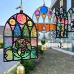 우드 도어벨 5개 창문모양 스테인드글라스 만들기재료 diy키트 우드단품 SW1442-5