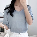 린넨 여성 반팔 니트 루즈핏 여자 반팔티 니트티 5색