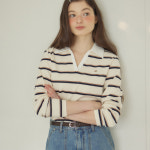 아워호프 Ourhope 아워호프 스트라이프 오픈 카라 롱 슬리브 티셔츠 -