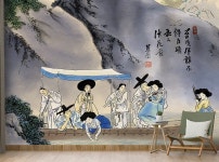 동양화 벽지 신윤복 주유청강 리터칭 전통 한국화 인테리어 3폭 제작도 053-767-7727 23O001