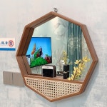 UNKNOWN 덩굴원경원목장식거실침실현관걸림벽 화장 민박인물덩굴 라탄거울 인테리어 팔각경
