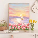 기쯔 DIY 페인팅 그림 명화 유화 그리기 세트 40 x 꽃 튤립 바다 풍경