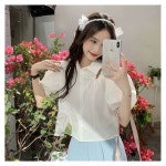 엘앤와이 블라우스 여성반팔티셔츠 티셔츠 셔츠 레이스 리본셔츠 M