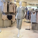 와코루 와코루 레이온100 리프 보더나염 홈웨어상하의 세트 WPA874WSWPA874WP-GR