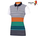 마코 마코 여성 가로스트라이프패턴카라반팔 티셔츠 MJW2TS04