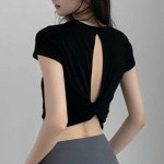 여성 뒤트임 요가 반팔 티셔츠 1P 필라테스 웨어 운동