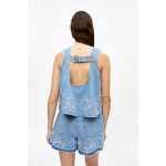 GANNI 가니 자수 디테일 데님 슬리브리스 탑 1956951