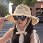 예쁜밀짚모자 여성 턱끈 밀짚 모자 1P 라피아 휴양지 비치