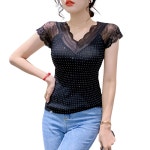 여성용 브이넥 레이스 수술 핫피스 니트 민소매 티셔츠Women s T-shirt 뉴타임즈 T734W631