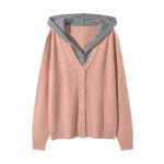 여성용 후드 가디건 쇼트 니트 카디건 배색 페이크 투피스 아우터 봄옷 KS1