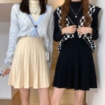 여성스커트 A라인 플리츠 허리스커트 미니 세미스커트 니트 주름 밴딩