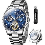 OLEVS 남성 자동 시계 스타리 스카이 스켈레톤 투어빌론 셀프 와인딩 기계 발광 럭셔리 드레스 손목시계 선물