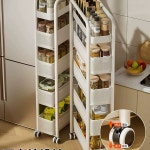 슬림 주방 선반 3단 정리함 밀크화이트 양념통 수납장 레일 풀업선반 3단 폭