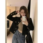 트위드 자켓 코트 여성 루즈핏 모든 매치 가을 라운드넥 싱글 아우터