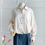 마미스헬퍼 카라넥 밑단셔링 베이직 데일리 긴팔 셔츠 DGBWBL4332