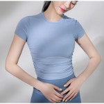 바디몬스터 셔링 크롭 숏슬리브 필라테스상의 골지 요가 슬림핏 티셔츠 파우더블루 M 44 55 BDTP1206