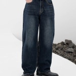 털보형제들 와이드 진청 흑청 바지 통 샌드워싱 청바지