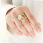 백옥 매화 스털링 플라워 오픈형 원석 반지