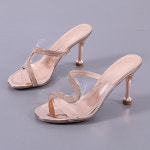 비슬로 큐빅 슬리퍼 투명 뮬 샌들 진그레이 230