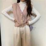 urkoteer 여성용 물결 펀칭 스웨터 니트 조끼 M QSW802 07