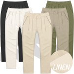 남자 린넨 바지 여름 밴딩 치노 팬츠 투턱 스판 마바지 남성 휴양지룩 휴가룩 바지 오트밀 IDO295-3 34