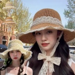 여성 해변 공주 여행 휴양지 레이스 포인트 썬셋햇 연베이지