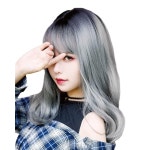 TefuRe 가발 미디엄 세미 롱 앞머리 여성 H-6115BLK-SV-A