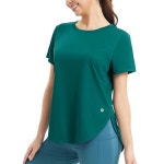 발레프 여성용 반팔 운동 탑 운동용 러닝 셔츠 퀵 드라이 티셔츠 루즈핏 짐 요가 티 UPF 50 X-Small