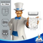 MR SIGA 4팩 밀폐 식품 보관 용기 세트 한 손 누수 방지 뚜껑이 BPA 주방 팬트리 정리 용기 1L 33 8온스 중간 흰색