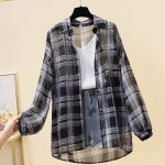 여름 긴팔셔츠 여성 얇은 체크 루즈핏 오버핏 남방 셔츠 TT029