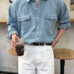 인히어맨즈 매너 루즈핏 포켓 데님셔츠